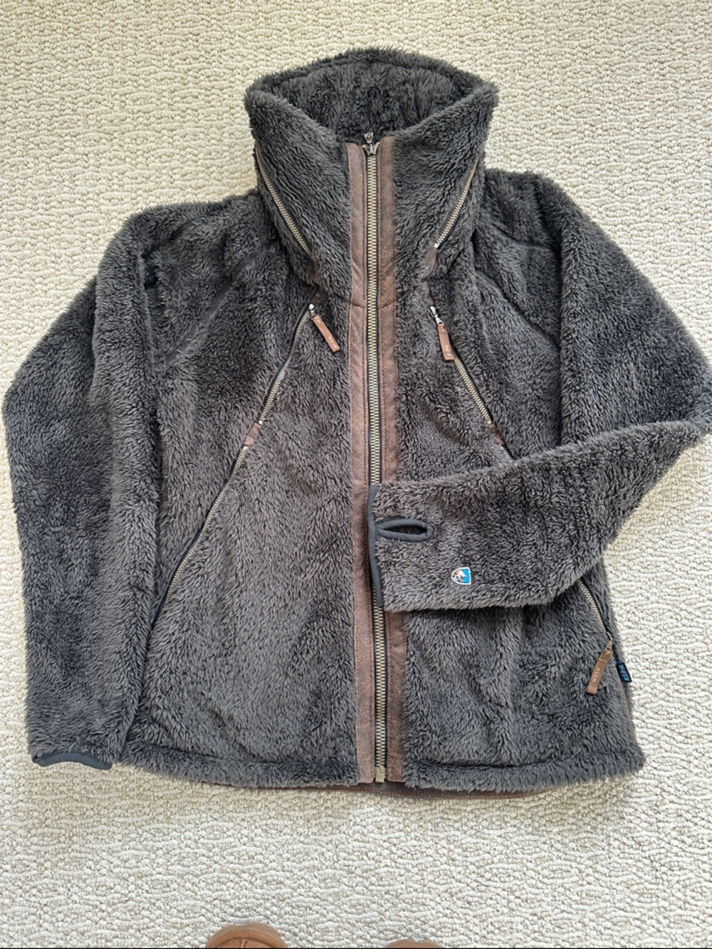 Kuhl Womens brown Plush Full-Zip Fleece Jacket hood inside the plush collar.